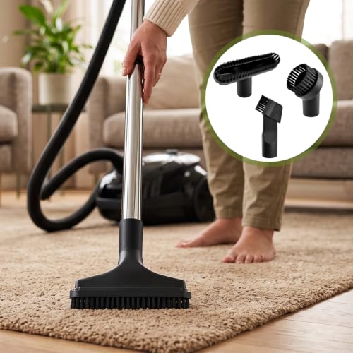 Vacuum Attachments, 4 Pieces, 1-1/4 Inch, Round and Square Brushes, 2-in-1 Suction Brush, 4-Layer Adapter, Universal for Most Vacuum Cleaners