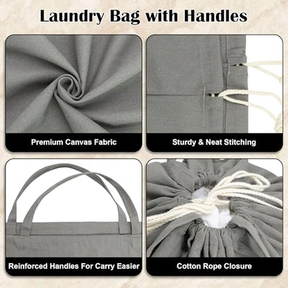 Canvas Laundry Bag with Handles & Square Base, Gray, 13.8"Wx13.8"Dx27.6"H - color: Gray | Square Base, size: 13.8"Wx13.8"Depthx27.6"H