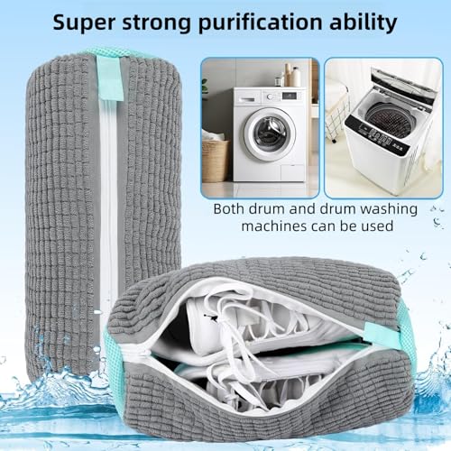 Reusable Shoe Washing Machine Bag & Shoes Laundry Bag for Washer and Dryer, with Self-Locking Zipper, 360° Deep Cleaning, Protects Shoes & Washer – Also Acts as Shoe Dryer Bag for Sneakers (2, grey)