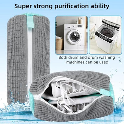 Reusable Shoe Washing Machine Bag & Shoes Laundry Bag for Washer and Dryer, with Self-Locking Zipper, 360° Deep Cleaning, Protects Shoes & Washer – Also Acts as Shoe Dryer Bag for Sneakers (2, grey)