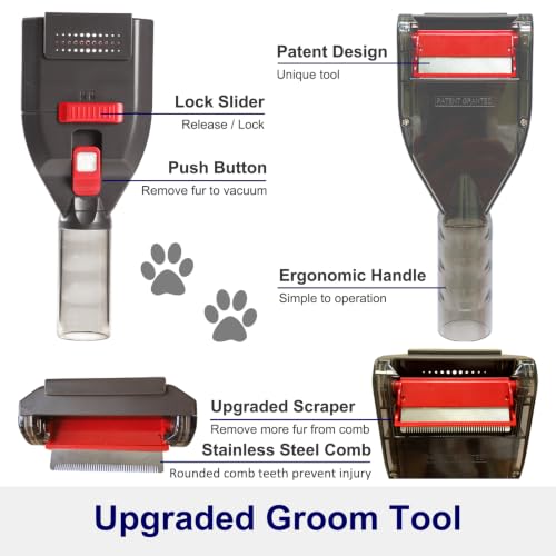 Portek Dog Grooming Vacuum Attachment for 1" to 1-3/4" Vacuum Cleaners, Pet Hair Shedding Brush Tool Kit with Long Extension Hose and Adapter