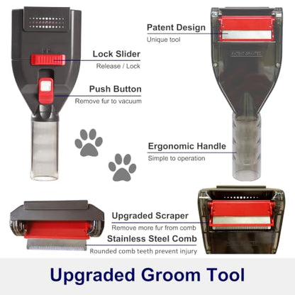 Portek Dog Grooming Vacuum Attachment for 1" to 1-3/4" Vacuum Cleaners, Pet Hair Shedding Brush Tool Kit with Long Extension Hose and Adapter