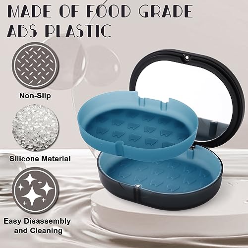 New Double-layer Retainer Storage Case with Belt Chewing,Removal Tool,Cleaning Brush,Built in Mirror Orthodontic Retainer Case - color: black