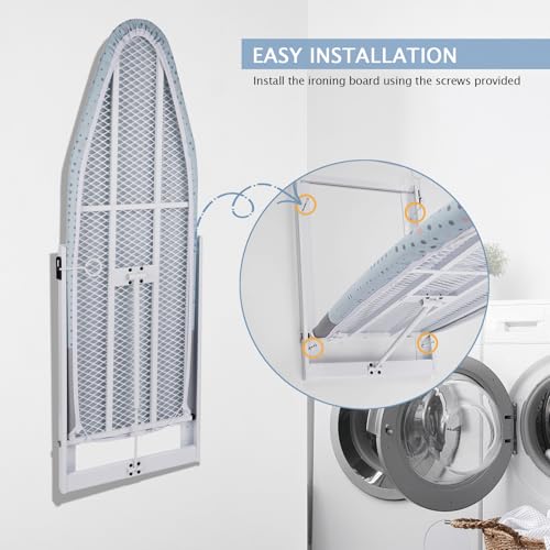 SheeChung Wall Mount Ironing Board 36"X12",Compact Wall Ironing Board,Blue - style: 36x12-Wall Mounted Blue