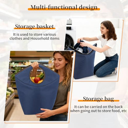 47L Collapsible Laundry Hamper, Waterproof Nylon Fabric - color: Blue, size: 17"L x 9.5"W x 18"H