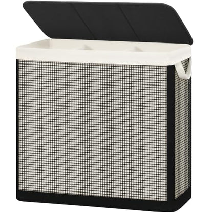 STO STO 3 Section Laundry Hamper with Lid, 180L Steel-Frame 3 Compartment Laundry Sorter with Removable Washable Liner, Breathable Large Laundry Basket for Bedroom, Bathroom, Laundry Room, Dorm - size: 3-Section