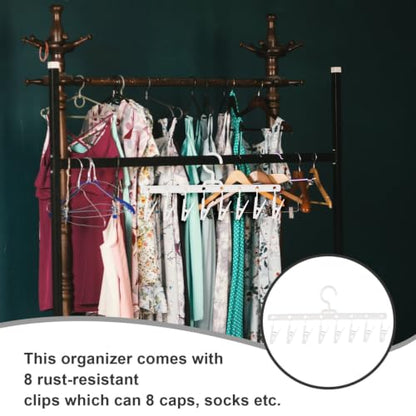 BESTYASH Foldable Windproof Clips Socks Clips Multi-Purpose Hanger with 8 Clips for Socks Underwear Hat Storage Laundry Drying Rack Closet Organization