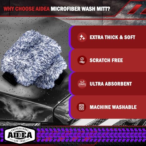 AIDEA Car Wash Mitt Microfiber, 1PK Wheel Cleaner Mitts, 7.12''X10.14'' - color: Dark Blue, size: 1PK-7.12''X10.14''