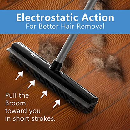 Fuller Brush Rubber Broom – for Carpets Floors Stairs Upholstery – Electrostatic Action Removes Pet Hair Lint Fuzz Dirt Particles – Built-in Squeegee Tackles Wet Messes (Broom Head)