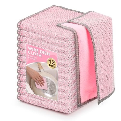 12PK Multipurpose Wire Dishcloth, Double-Side Mesh Cleaning Cloth(Pink) - color: Pink, size: 7.87 x 7.87Inch - 12PACK