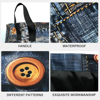 Denim Pattern Laundry Basket Waterproof Laundry Hamper Foldable Laundry Bag with Handles for Bedroom, Bathroom, Office, Clothes Storage - color: Denim Pattern