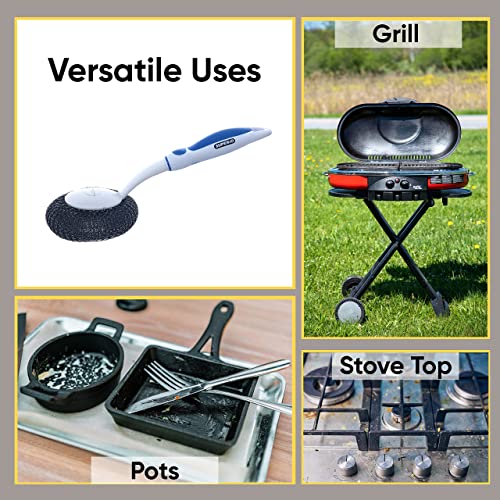 Superio BBQ Grill Brush Bristle Free Stainless Steel Scrubber Cleaner Dishwashing Brush with Long Handle, Great for Pots, Pans, Stove, Cast Iron, Gas/Charcoal/and Electric Grills (Blue, 3 Pc Set) - color: Blue, size: 3 Pc Set