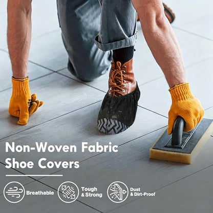 Shoe Covers Disposable Non-Slip - Black Booties for Shoe Covers, Non-Woven Fabric Disposable Shoe Covers in 200 Packs, Boot Covers for 9-11 US Men&10-12 Us Wowen - size: Black Set of 200(L)