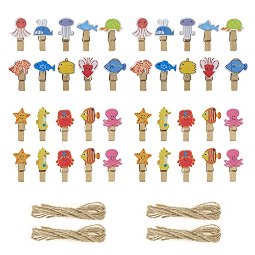 Bitray Mini Wooden Clothespins Ocean Animal Pattern Clips Photo Paper Peg - color: Ocean Animal
