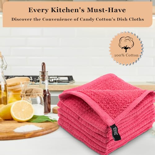 Kitchen Cleaning Dish Wash Cloths Waffle Terry Design Kitchen DishCloths|Washable 12x12 Cotton Dish Rags for Drying Dishes|Counter Top Barista Dust Wipes|Spring Easter Basket Decor| 6 Pc Set- Pink - color: Pink