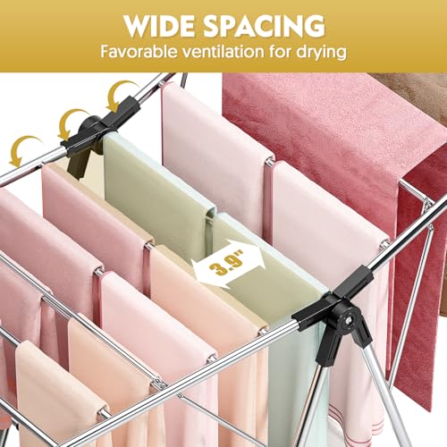 APEXCHASER Large Stainless Steel Clothes Drying Rack - color: Black, size: 2 Wings