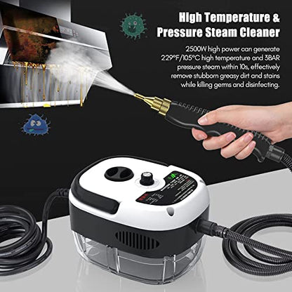Portable Handheld Steam Cleaner High Temperature Pressurized Steam Cleaning Machine with Brush Heads and Gloves for Kitchen Furniture Bathroom Car - color: White