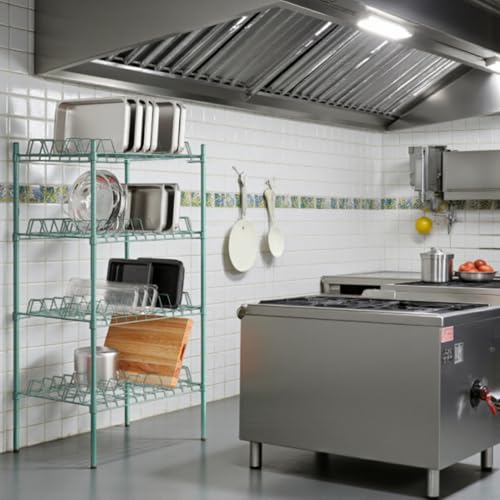 PRO&Family Green Epoxy 4-Tier Commercial Drying Rack with Casters – Heavy Duty Wire Shelving for Dish Drying, Kitchen Storage & Food Service Use (24" x 60" Stationary, 3" Slots) - size: 24" x 60" Stationary