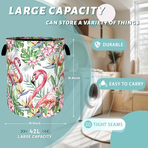 Pink Flamingo Laundry Basket Foldable Oxford Cloth Hamper18.9 x 16.5Inch - color: Floral Print With Pink Flamingo