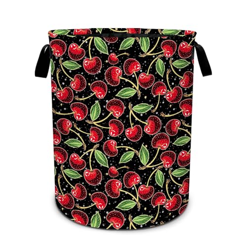 Cherry Laundry Basket Waterproof Laundry Hamper Foldable Laundry Bag with Handles for Bedroom, Bathroom, Office, Clothes Storage - color: Cherry