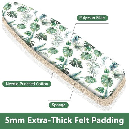 Padded Ironing Board Cover, 15 * 54 in Standard Size Ironing Board Covers, Easy Hook and Loop Fastener, Universal Fit for Standard Boards - color: Green Leaves