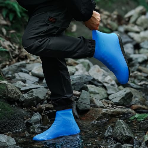 Waterproof Shoe Covers, Reusable Latex Rain Shoe Covers, Blue, XL - color: Blue-02, size: XL