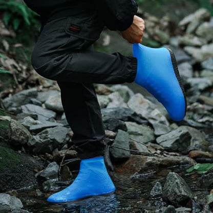 Waterproof Shoe Covers, Reusable Latex Rain Shoe Covers, Blue, XL - color: Blue-02, size: XL