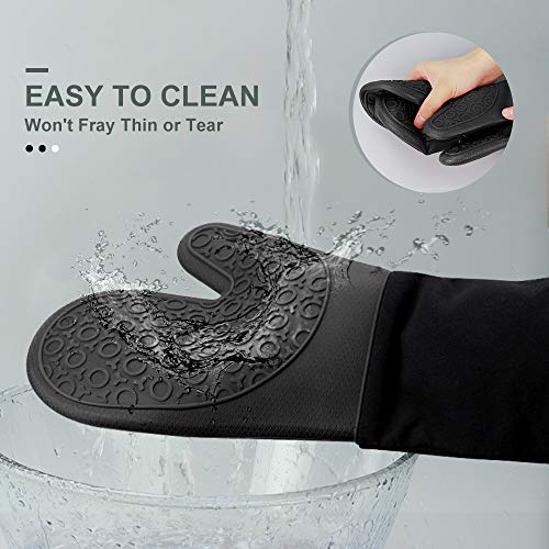 Silicone Oven Mitts - 13.8" Heat Resistant Oven Gloves for Baking, Cooking - color: Black, size: 13.8in Oven Mitts