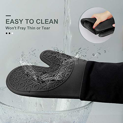 Silicone Oven Mitts - 13.8" Heat Resistant Oven Gloves for Baking, Cooking - color: Black, size: 13.8in Oven Mitts