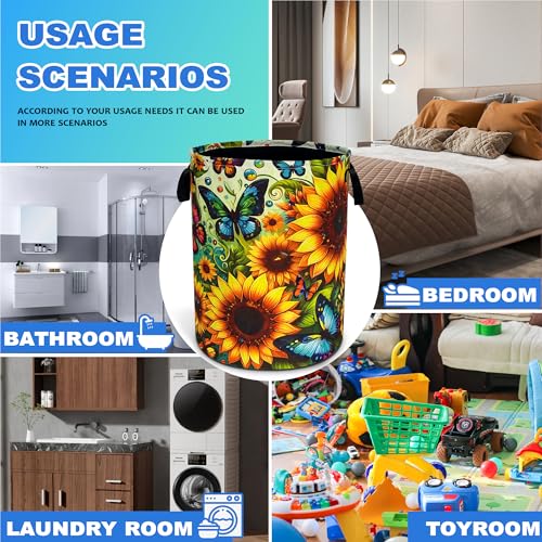 Butterfly Sunflower Laundry Basket Foldable Oxford Cloth 18.9 x 16.5 Inch - color: Beautiful Butterfly Sunflower