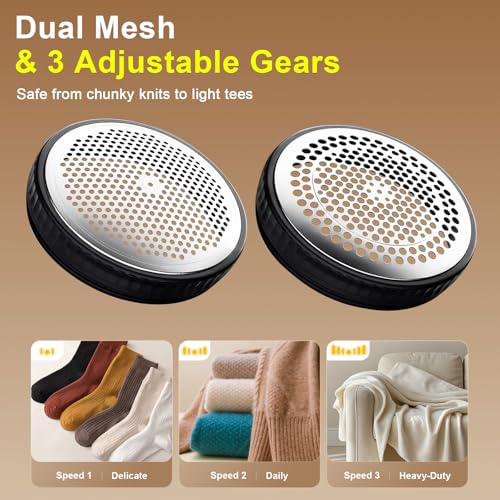 Heapsion Fabric Shaver Lint Remover, 10700 RPM Sweater Shaver with 6-Blade Head, Hidden Lint Roller, 3-Speed Fuzz Remover, LED Display, Type-C Rechargeable for Clothes & Furniture