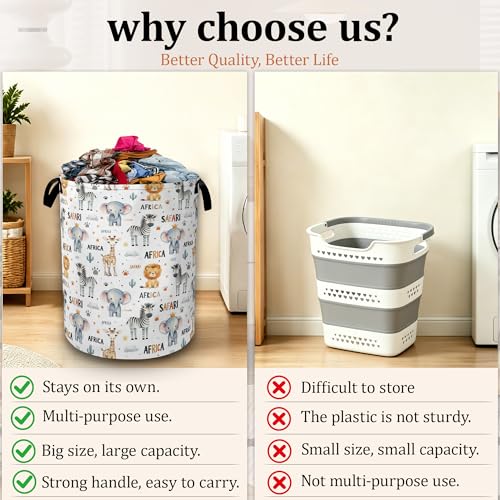 Cute African Animals Laundry Basket with Waterproof Coating, Collapsible Clothes Hamper, Large Storage Bin with Handles for Bedroom Bathroom Laundry Room - color: Cute African Animals