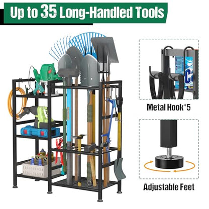 keomaisyto Garden Tool Organizer with Large Hooks, Garage Storage Rack - size: Extra Large-no Wheels