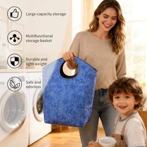 47L Small Laundry Basket, Collapsible Waterproof Fabric Laundry Hamper - color: Earth Texture Blue, size: 17"L x 9.5"W x 18"H