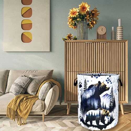 Bear Forest Laundry Basket Oxford Cloth Hamper 18.9x16.5 Inch - color: Bear Bear Paws and Forest