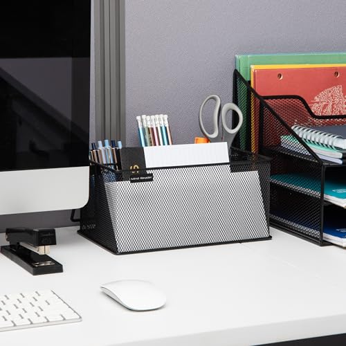 Mind Reader Multi-purpose Storage Caddy with Handle, Desktop Organizer, Cutlery Holder, 4 Compartments, Metal Mesh, Black (Pack of 9) - color: Black, size: Single (Pack of 9)