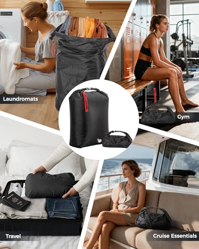 Travel Compression Laundry Bag, Pump-Free Vacuum Space Saver Bag for Dirty Clothes, Reusable Waterproof Wet Dry Bag, Travel Laundry Bag for Luggage, Packing, Suitcase, Large, 1 Pack - color: Black