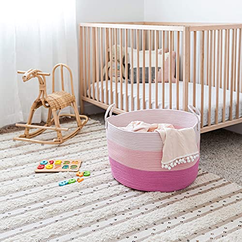 OrganiHaus Round Toy Basket & Blanket Basket, Cotton Rope 20x13" - color: 3-toned Pink, size: Wide