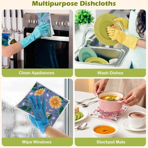 6 Pcs Swedish Paper Cloths for Kitchen, Reusable Paper Towels Washable - color: Lily Floral