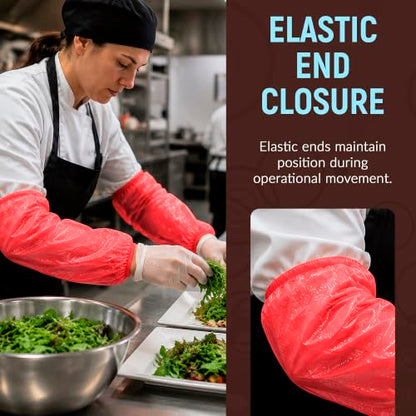 ABC PACK & SUPPLY Disposable Arm Sleeves, 18 Inch PE Arm Covers, Sleeve Covers with Elastic Ends for Food Processing - color: Red, size: 2000 Pack
