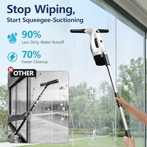 Window Vacuum Squeegee with Extendable Pole 31-40", Electric Cleaner Tool