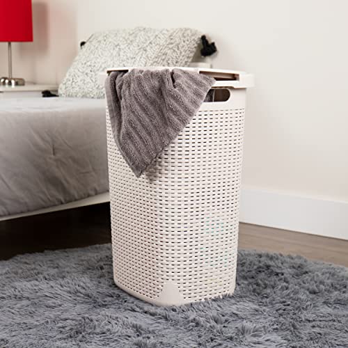 Mind Reader Slim Laundry Hamper with Lid, 60L Tall Clothes Basket, Narrow Tapered Design for Bathrooms, Closets and Laundry Rooms, Plastic, Ivory - color: Ivory, size: 1 Piece