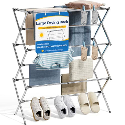 APEXCHASER Stainless Steel Clothes Drying Rack, 45.28" H × 14.57" D - color: Silver, size: Large