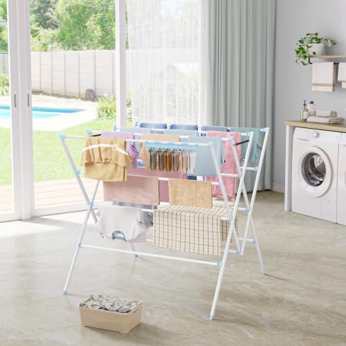 Drying Rack Clothing,35.4in Long Drying Poles Large Clothes Drying Rack - color: Blue, size: 38.2in
