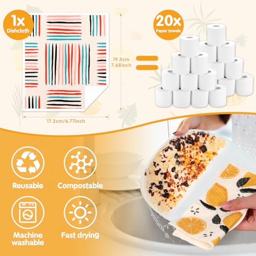 Lucomb 10 Pack Swedish Dishcloths Washable, Reusable Swedish Cloths Biodegradable Kitchen Towels with Hanging Clips, Cellulose Cotton Blend, Lemon Prints - color: 10 Pack-lemon Prints+ Clips
