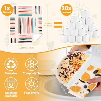 Lucomb 10 Pack Swedish Dishcloths Washable, Reusable Swedish Cloths Biodegradable Kitchen Towels with Hanging Clips, Cellulose Cotton Blend, Lemon Prints - color: 10 Pack-lemon Prints+ Clips