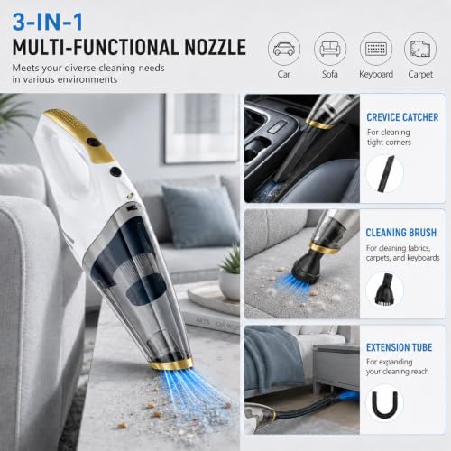 Handheld Vacuum Cordless, Rechargeable Portable Car Vacuum with LED Light