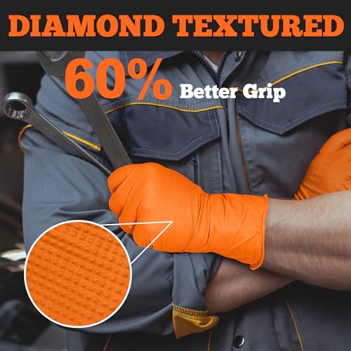 TitanFlex Heavy Duty Orange Nitrile Gloves, 6 Mil, Raised Diamond Texture, Mechanic Disposable Gloves, Latex Free Powder Free - color: 05 6mil (1000ct), size: Large