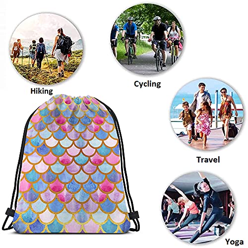 Mermaid Scales Drawstring Bags Backpack Bag Watercolor Animal Fish Mermaid Tale Pattern Cool Design Modern Sport Gym Sack Drawstring Bag String Bag Yoga Bag for Men Women - color: Multi-a107