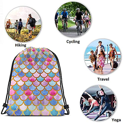 Mermaid Scales Drawstring Bags Backpack Bag Watercolor Animal Fish Mermaid Tale Pattern Cool Design Modern Sport Gym Sack Drawstring Bag String Bag Yoga Bag for Men Women - color: Multi-a107